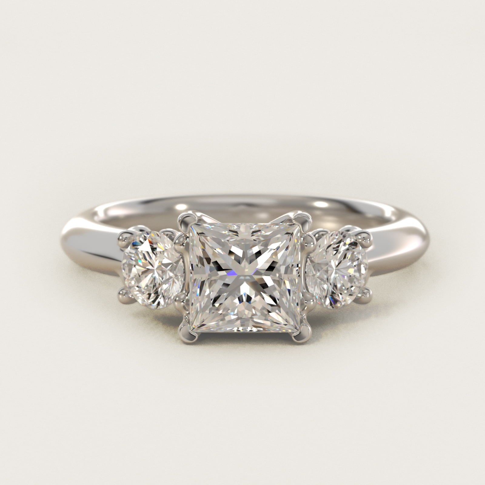 Diamond Three Stone Engagement Ring With Scroll Undergallery In 14K White Gold By James Allen - Princess Center