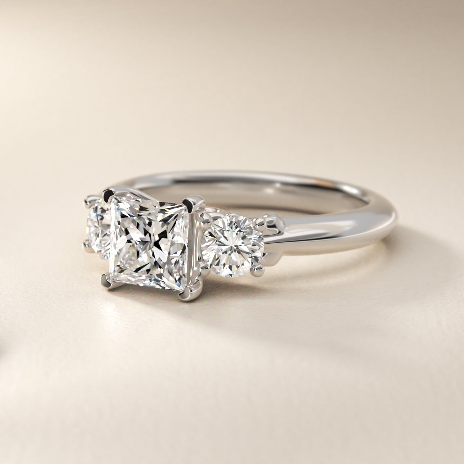 Diamond Three Stone Engagement Ring With Scroll Undergallery In 14K White Gold By James Allen - Princess Center