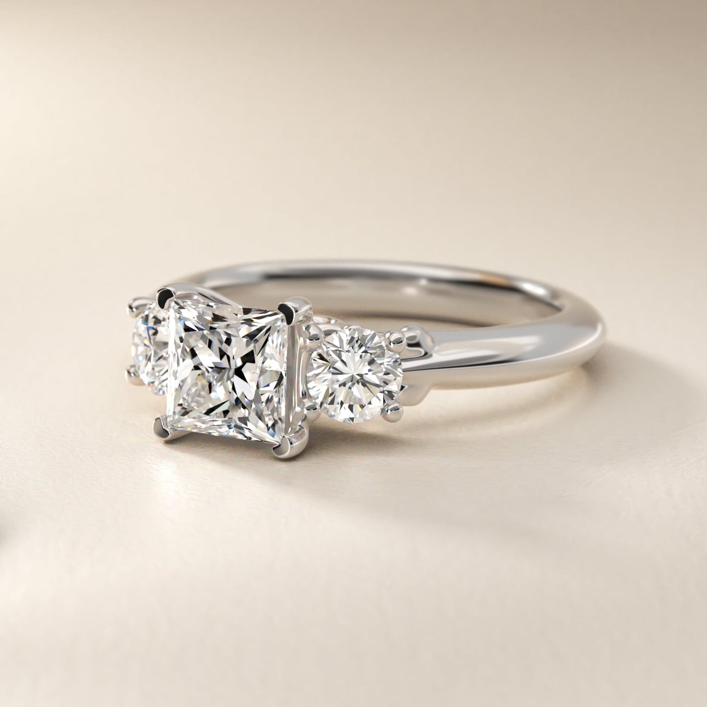 Diamond Three Stone Engagement Ring With Scroll Undergallery In 18k White Gold By James Allen - Princess Center