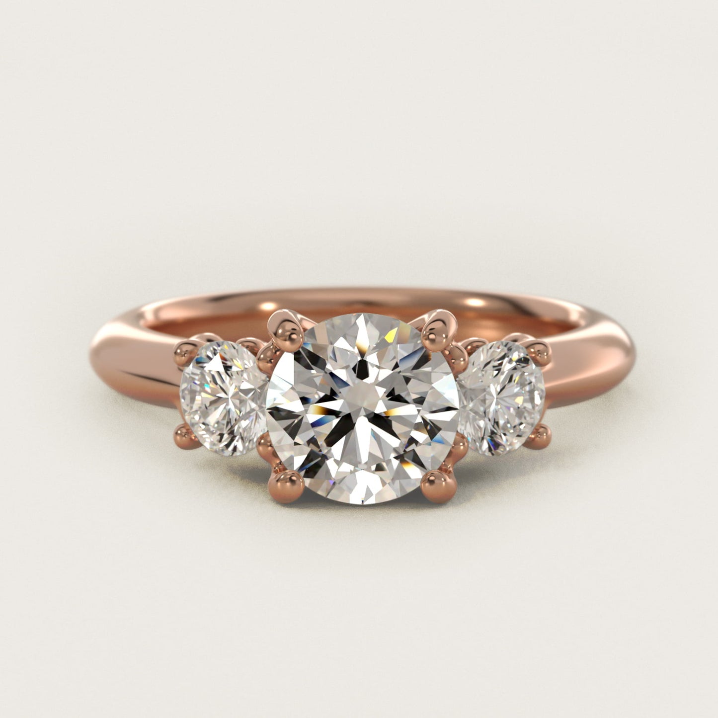 Diamond Three Stone Engagement Ring With Scroll Undergallery In 14K Rose Gold By James Allen - Round Center
