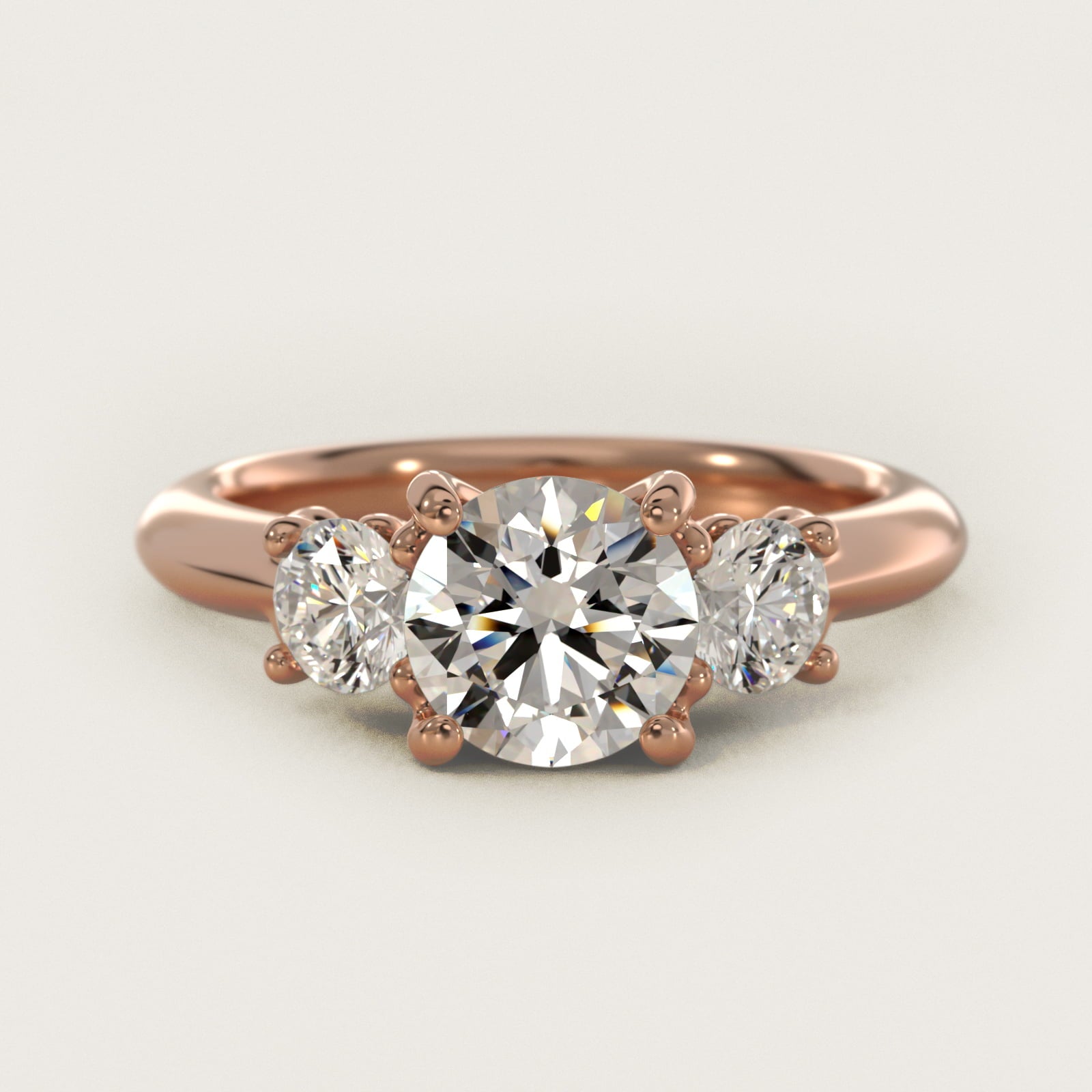 Diamond Three Stone Engagement Ring With Scroll Undergallery In 14K Rose Gold By James Allen - Round Center