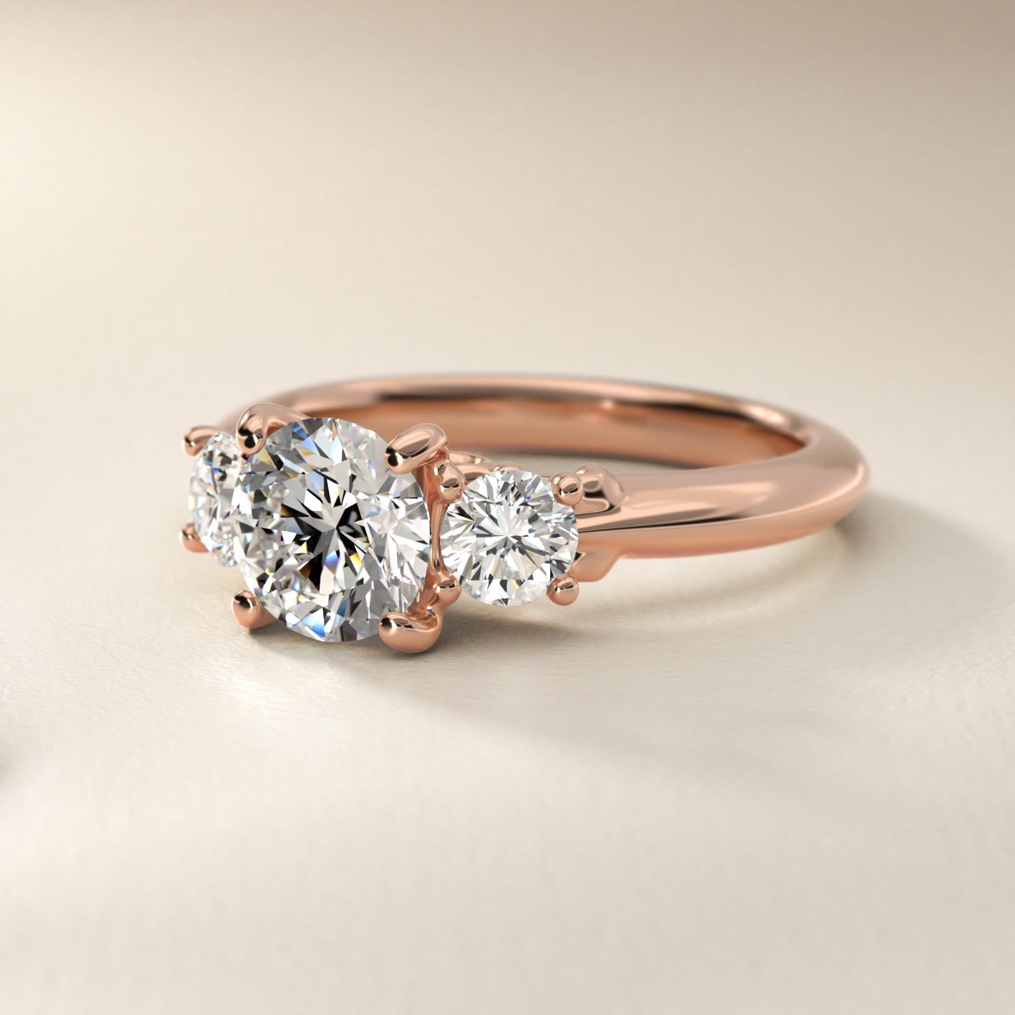 Diamond Three Stone Engagement Ring With Scroll Undergallery In 14K Rose Gold By James Allen - Round Center