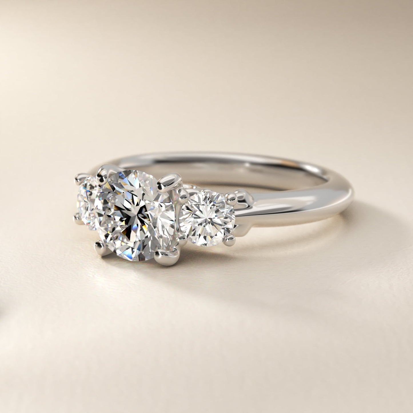 Diamond Three Stone Engagement Ring With Scroll Undergallery In 18k White Gold By James Allen - Round Center