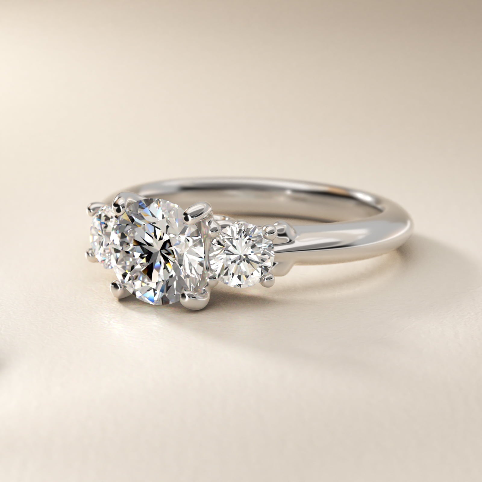 Diamond Three Stone Engagement Ring With Scroll Undergallery In 18k White Gold By James Allen - Round Center