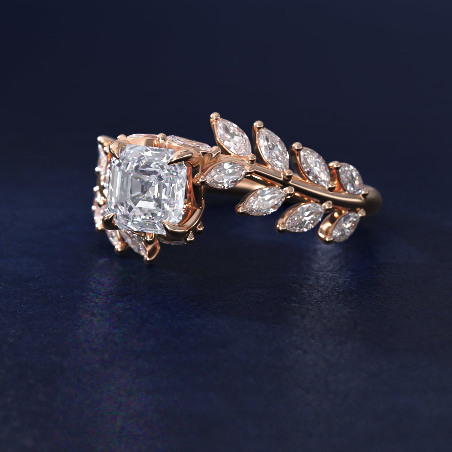 Diamond Vine Side Stone Engagement Ring In 14K Rose Gold By James Allen - Asscher Center