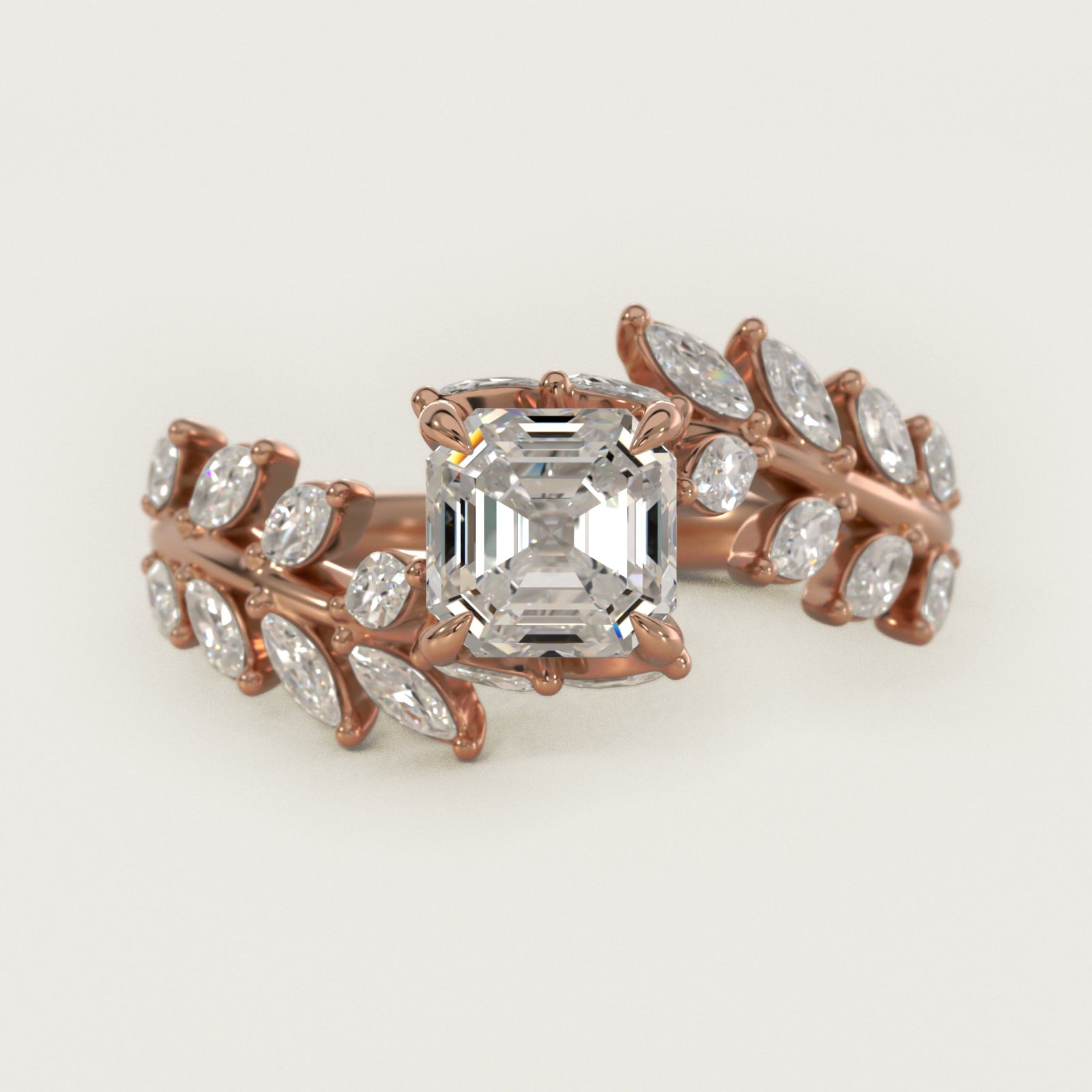 Diamond Vine Side Stone Engagement Ring In 14K Rose Gold By James Allen - Asscher Center