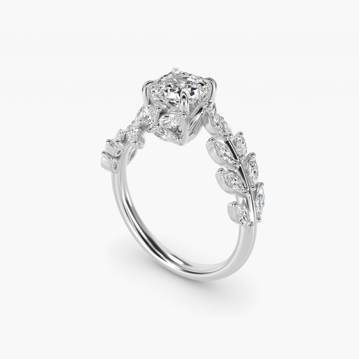 Diamond Vine Side Stone Engagement Ring In 18K White Gold By James Allen - Asscher Center