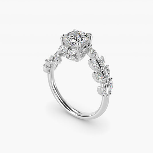 Diamond Vine Side Stone Engagement Ring In 18K White Gold By James Allen - Asscher Center