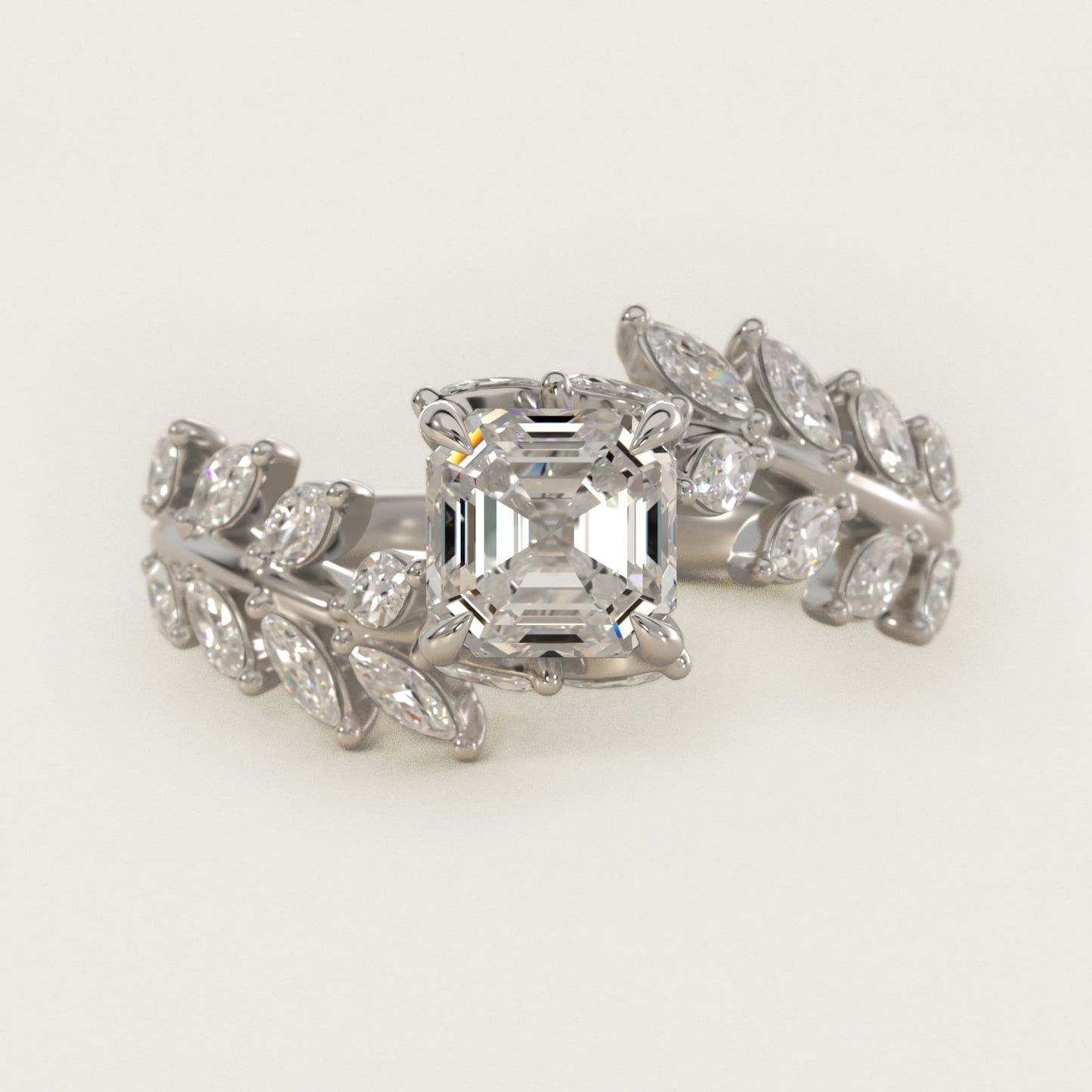 Diamond Vine Side Stone Engagement Ring In 18K White Gold By James Allen - Asscher Center