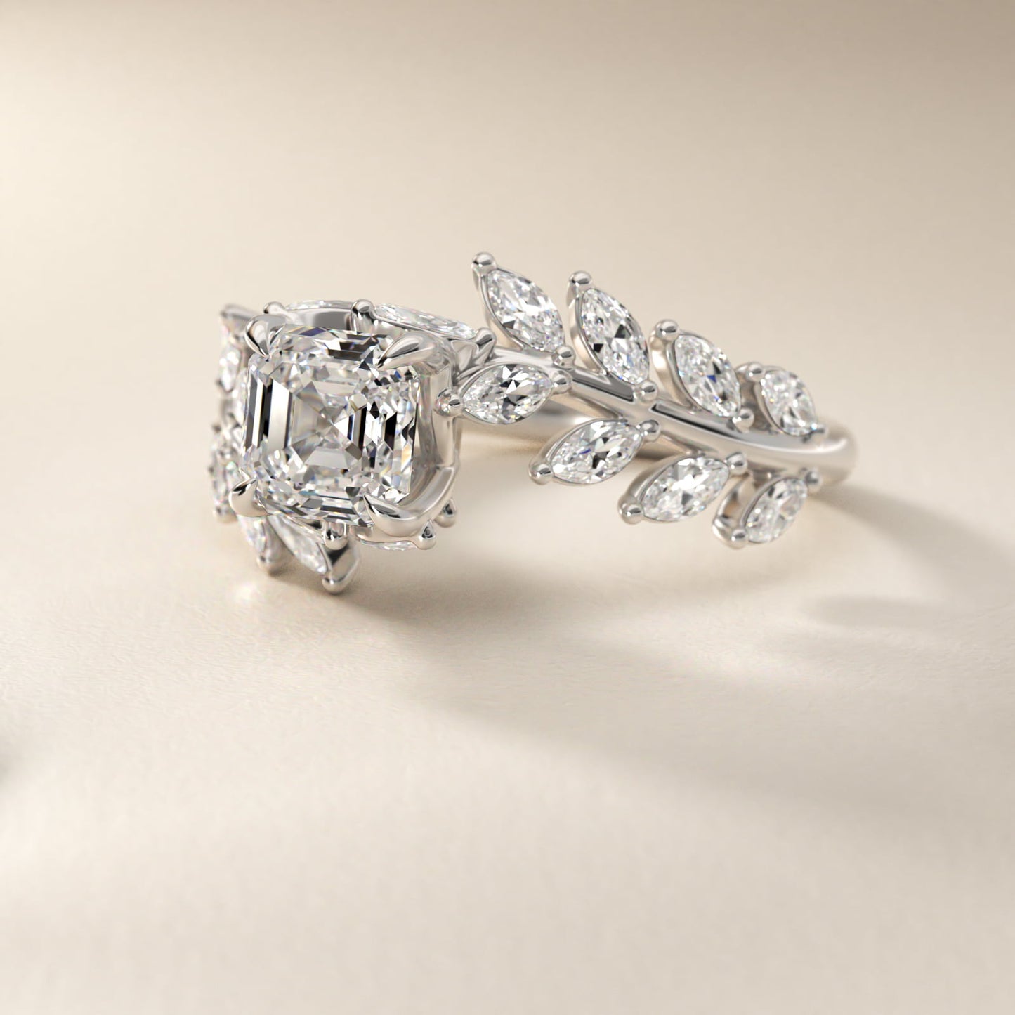 Diamond Vine Side Stone Engagement Ring In 18K White Gold By James Allen - Asscher Center