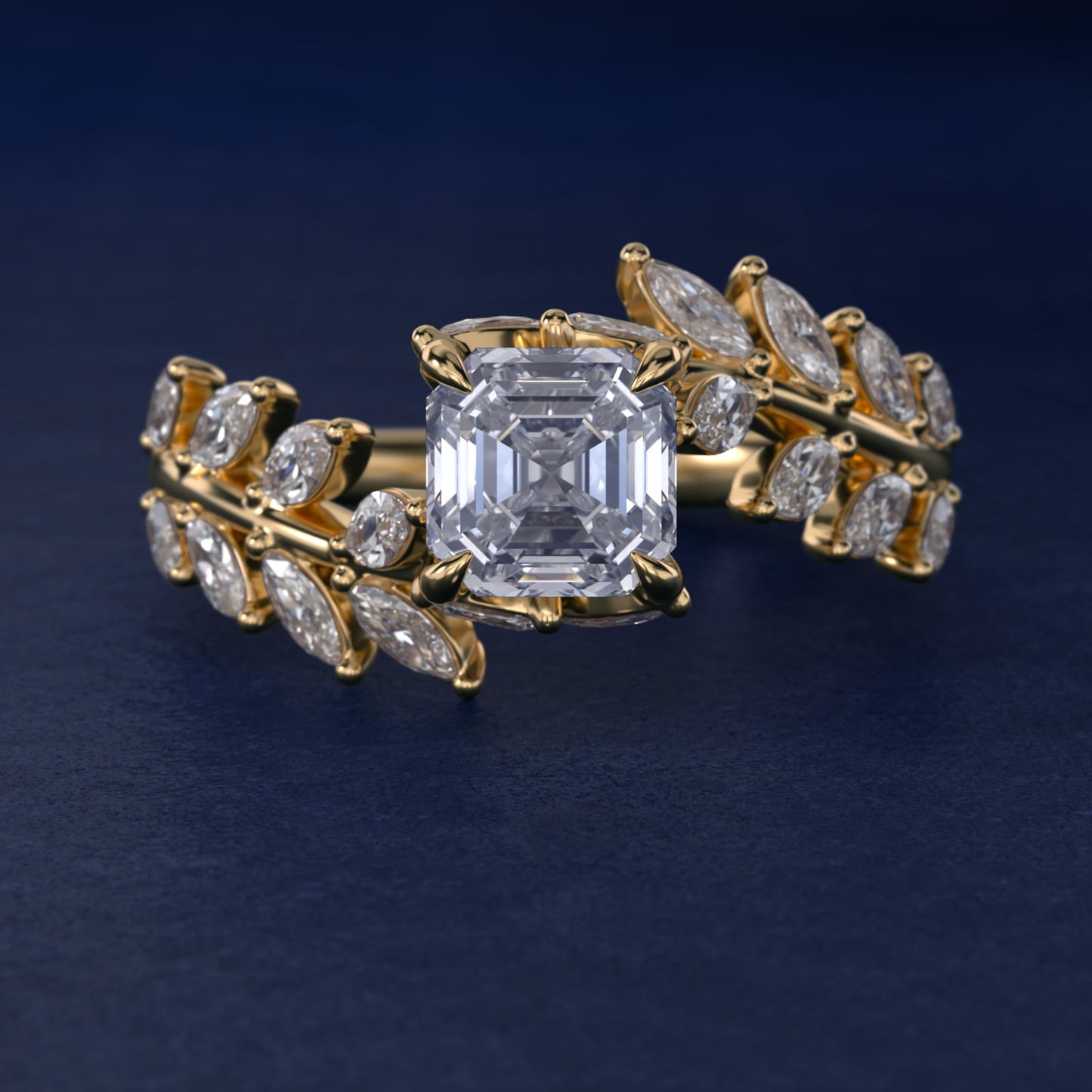 Diamond Vine Side Stone Engagement Ring In 18K Yellow Gold By James Allen - Asscher Center