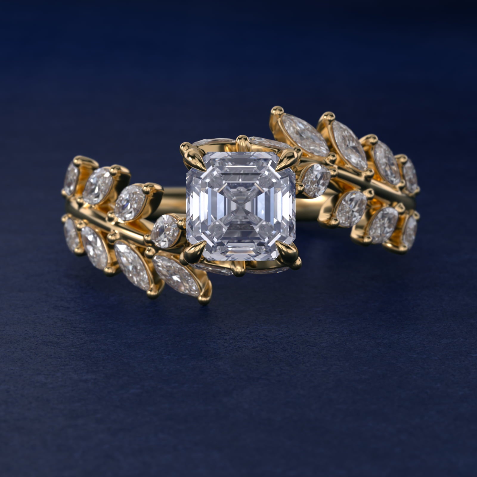 Diamond Vine Side Stone Engagement Ring In 18K Yellow Gold By James Allen - Asscher Center