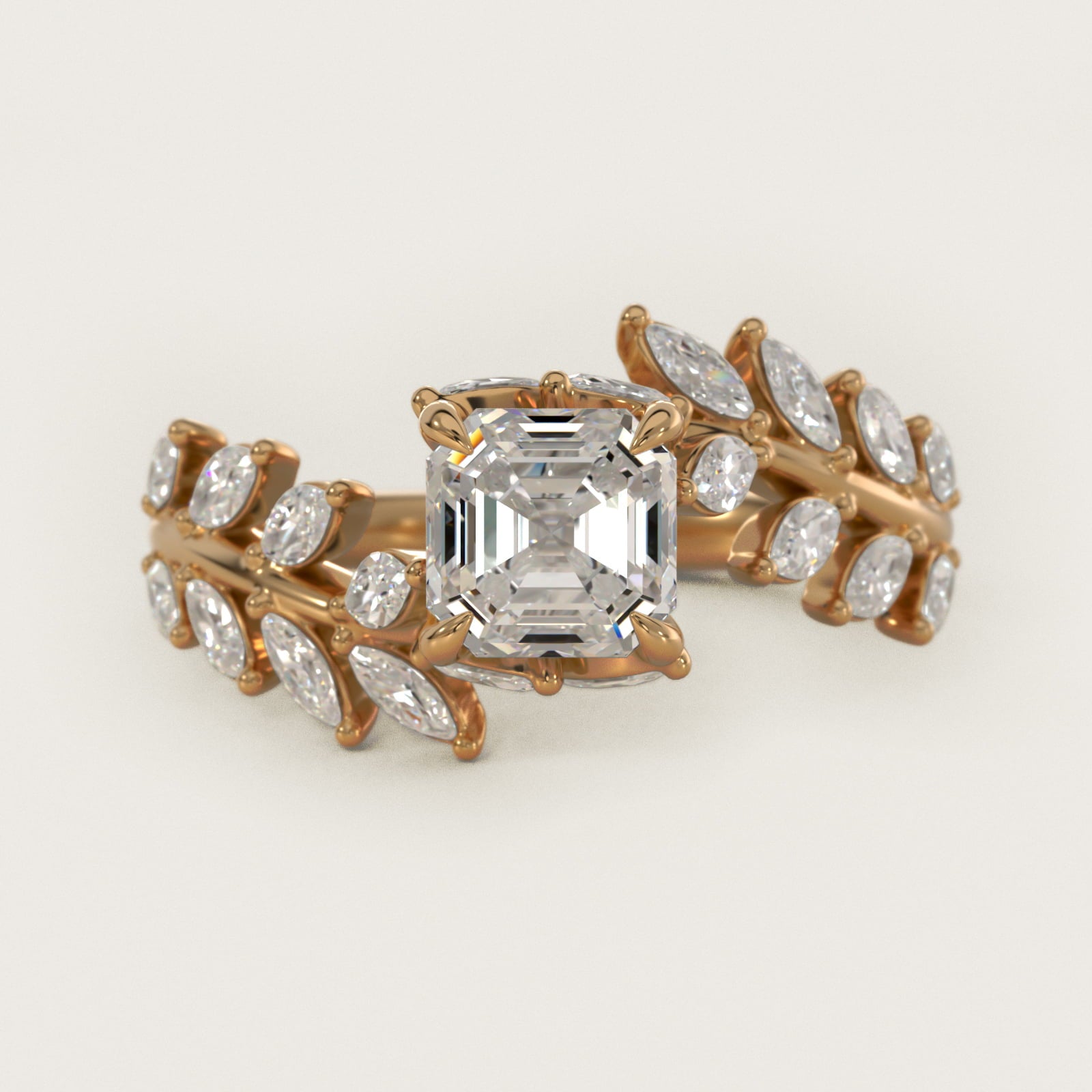 Diamond Vine Side Stone Engagement Ring In 18K Yellow Gold By James Allen - Asscher Center