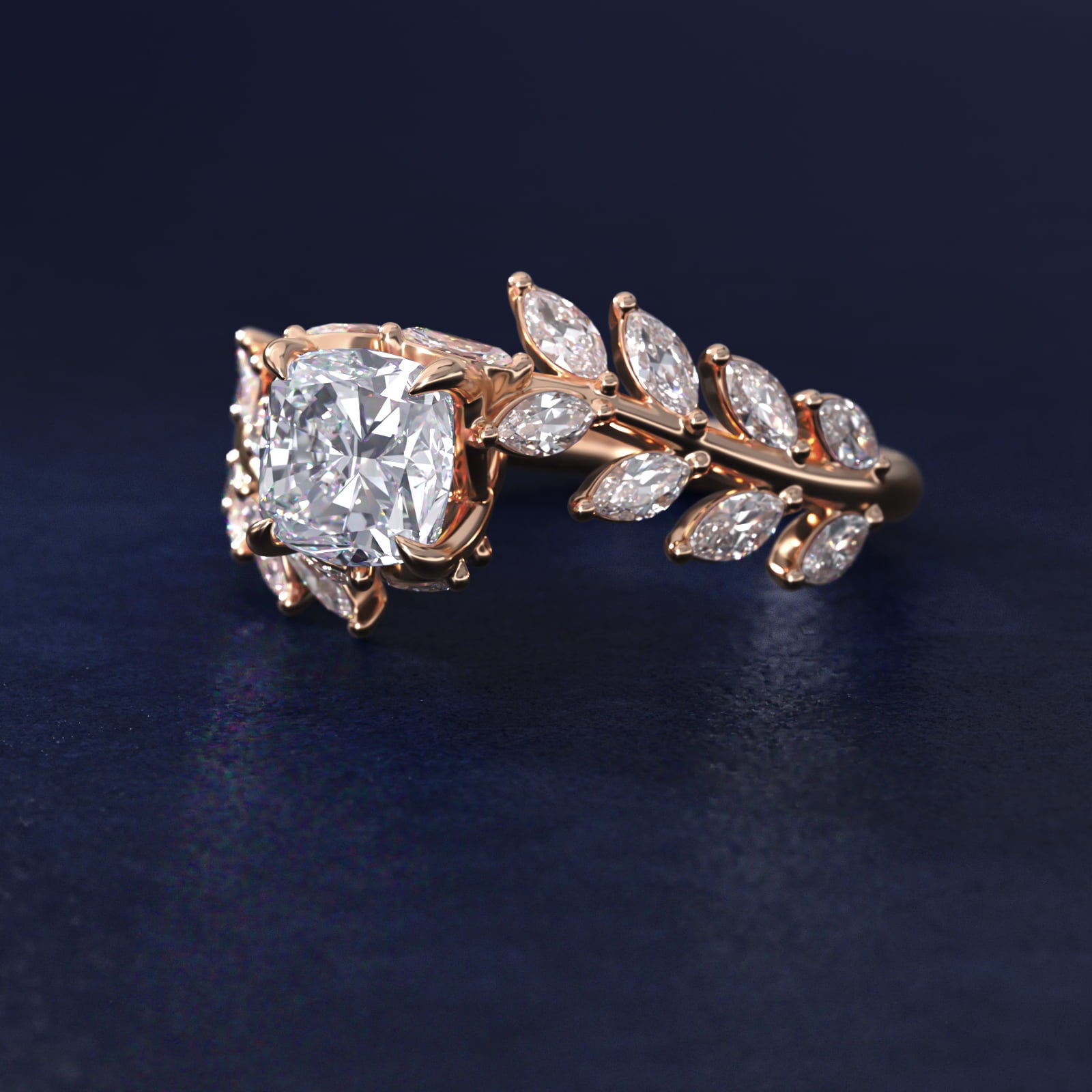 Diamond Vine Side Stone Engagement Ring In 14K Rose Gold By James Allen - Cushion Center