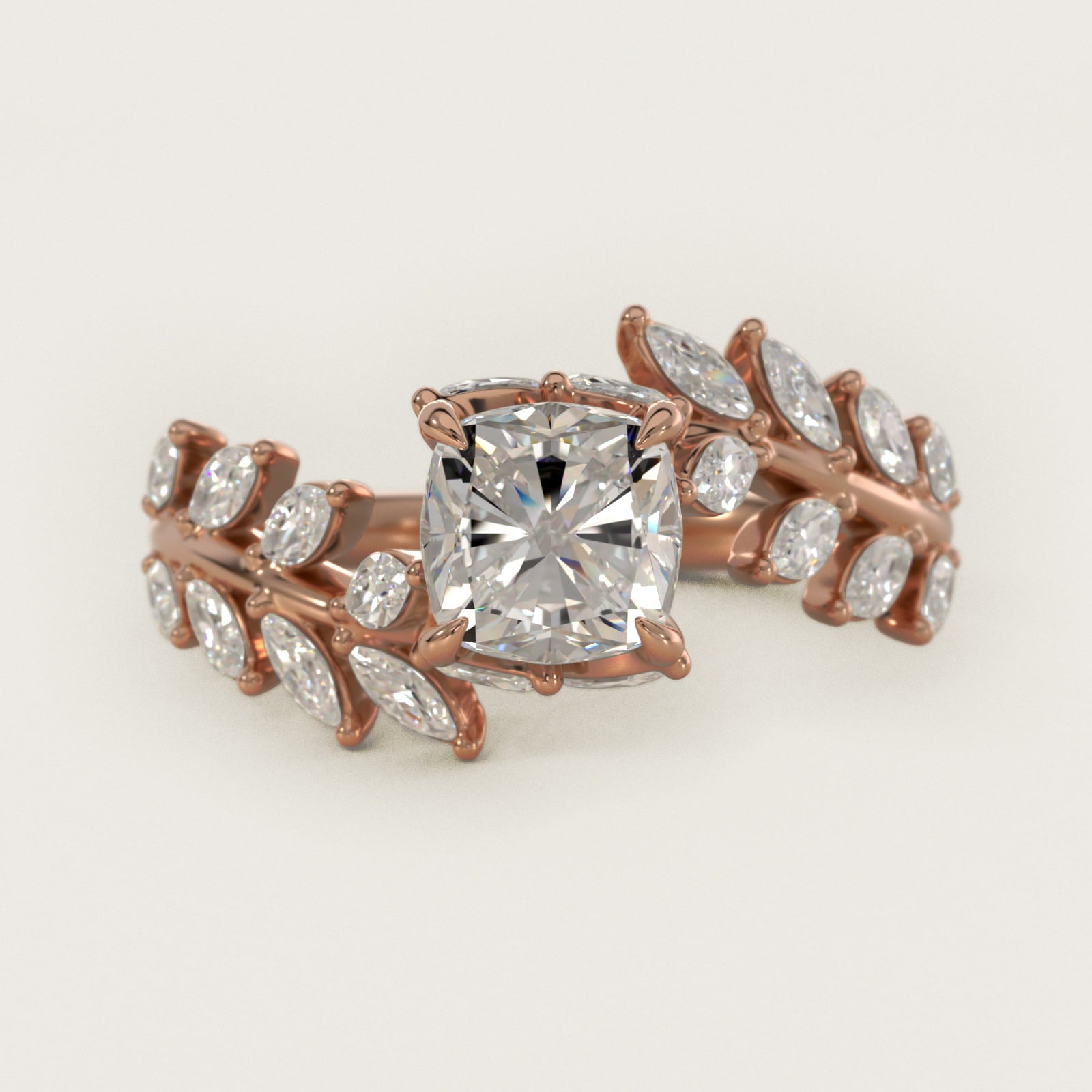 Diamond Vine Side Stone Engagement Ring In 14K Rose Gold By James Allen - Cushion Center