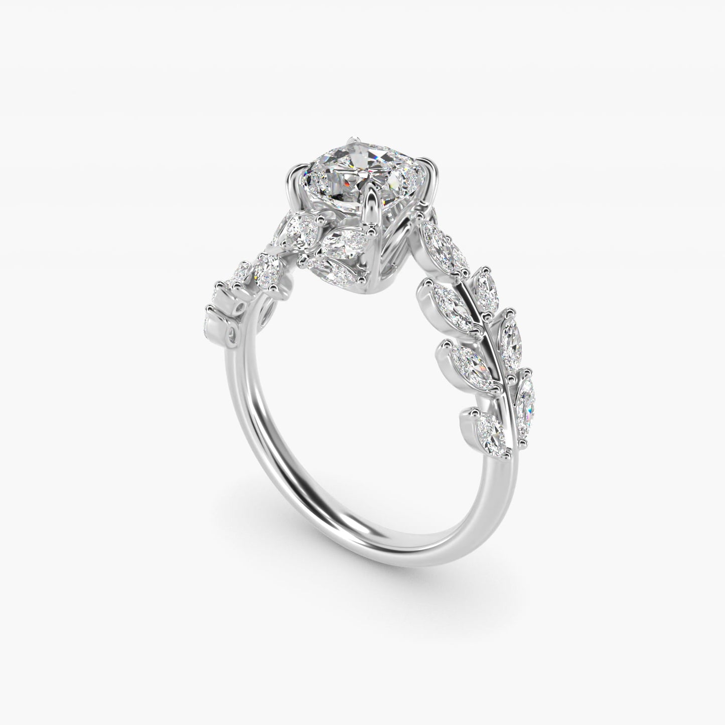 Diamond Vine Side Stone Engagement Ring In 18K White Gold By James Allen - Cushion Center