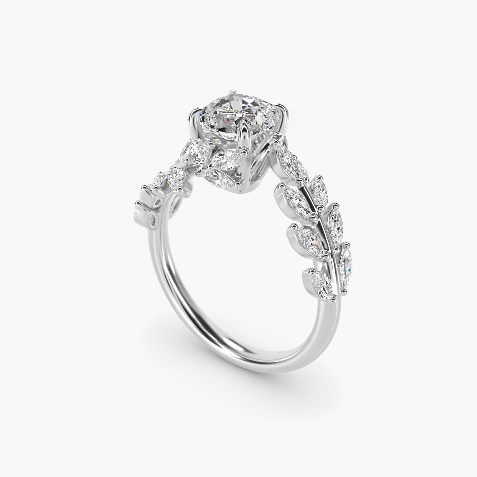 Diamond Vine Side Stone Engagement Ring In 18K White Gold By James Allen - Cushion Center