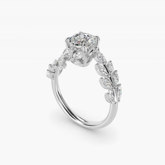 Diamond Vine Side Stone Engagement Ring In 18K White Gold By James Allen - Cushion Center