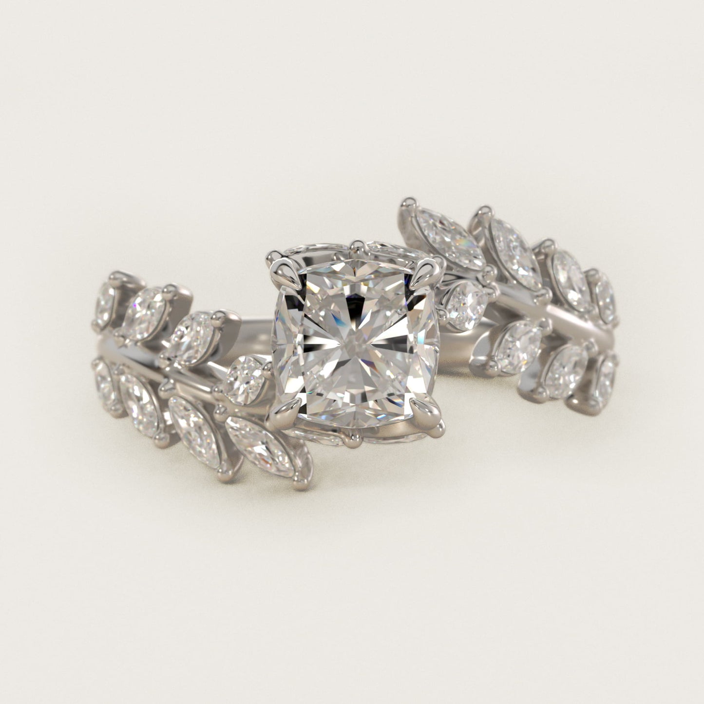 Diamond Vine Side Stone Engagement Ring In 18K White Gold By James Allen - Cushion Center