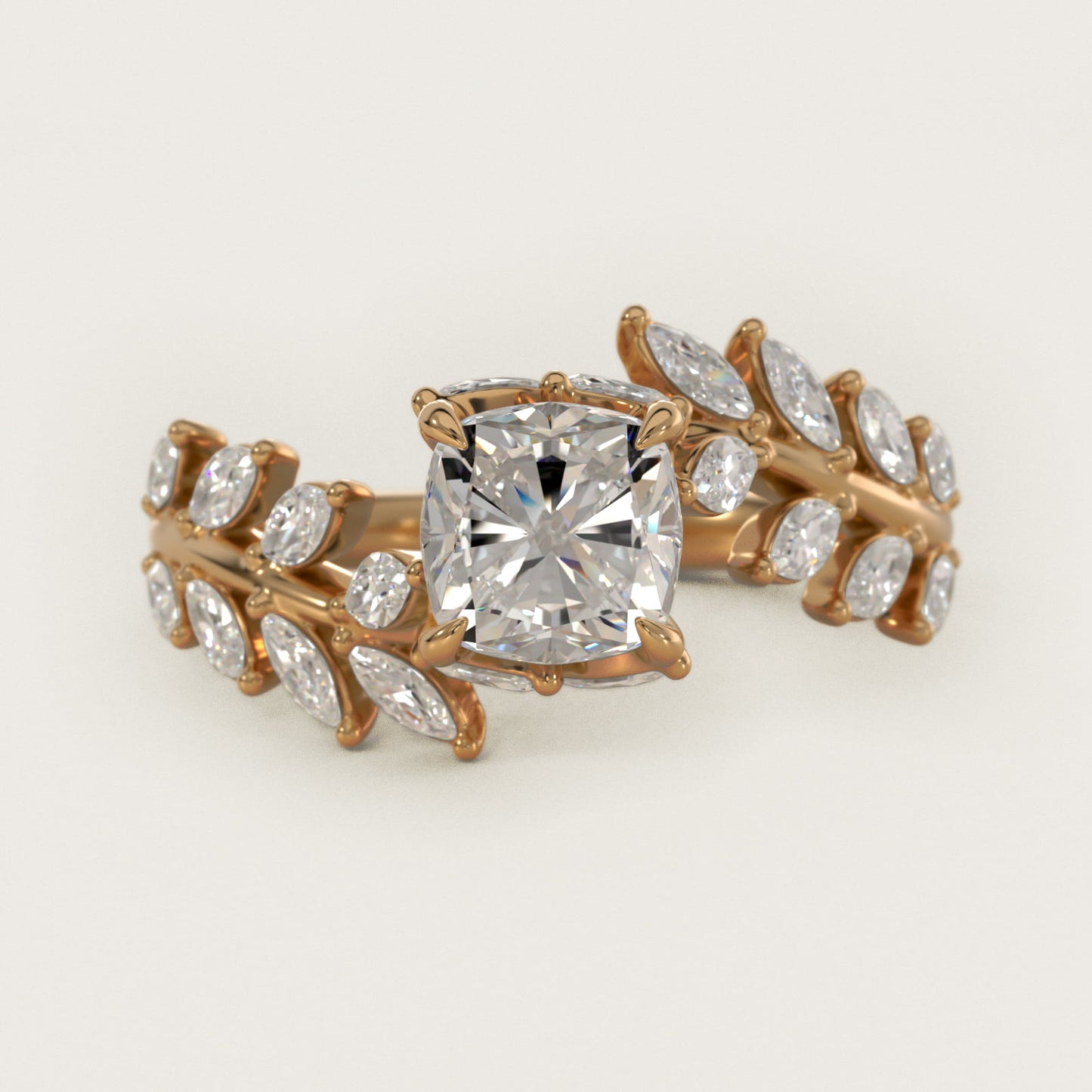 Diamond Vine Side Stone Engagement Ring In 18K Yellow Gold By James Allen - Cushion Center