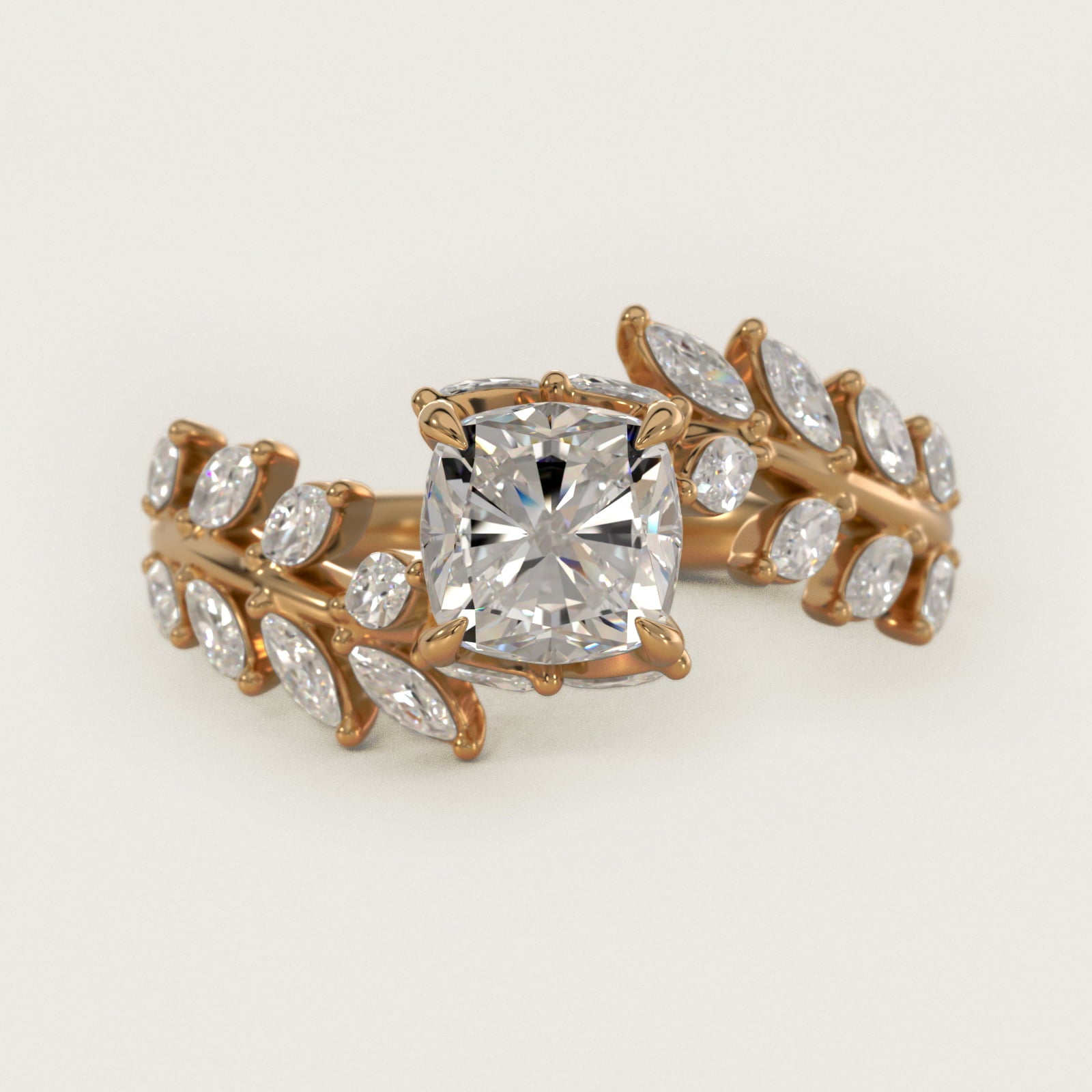 Diamond Vine Side Stone Engagement Ring In 18K Yellow Gold By James Allen - Cushion Center