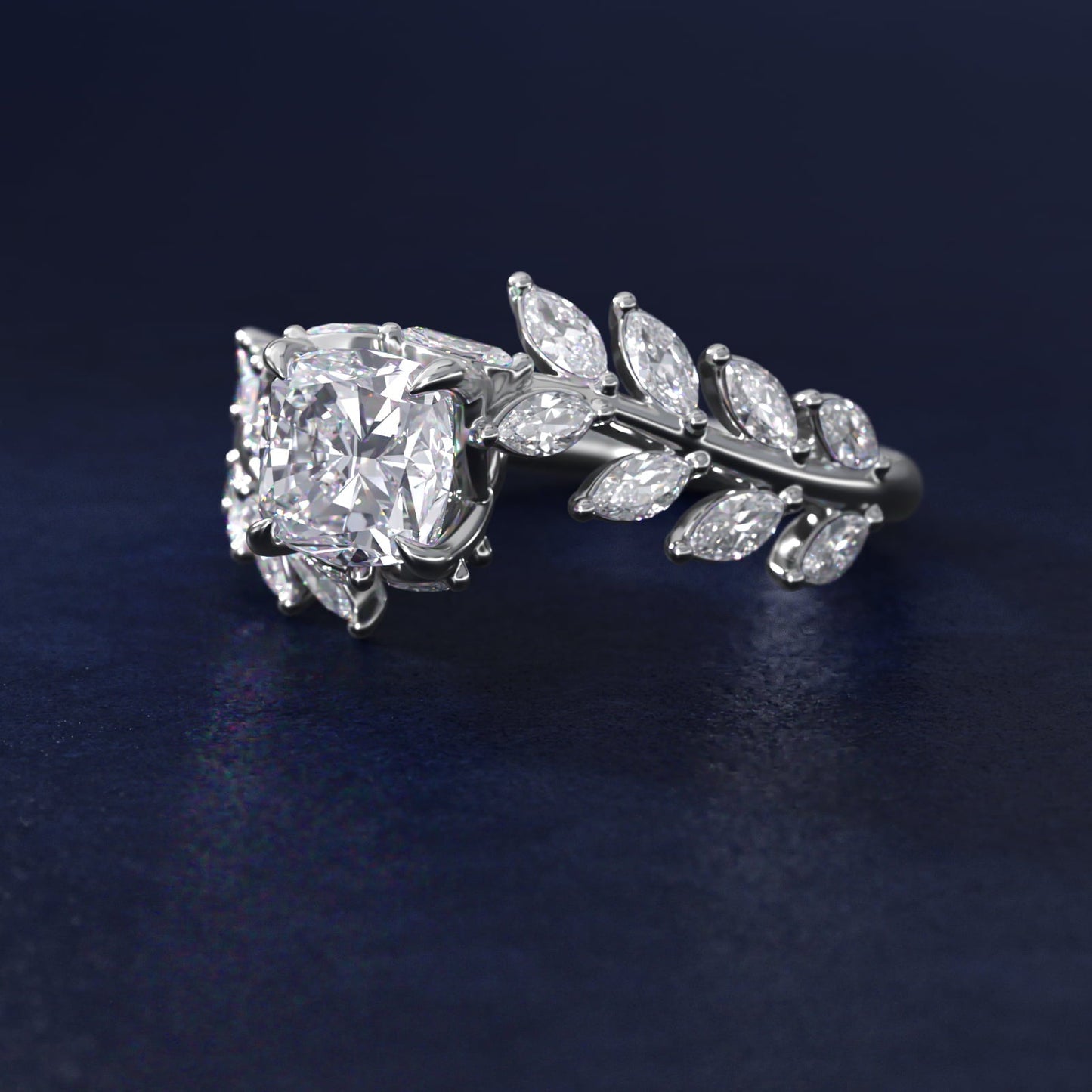 Diamond Vine Side Stone Engagement Ring In Platinum By James Allen - Cushion Center