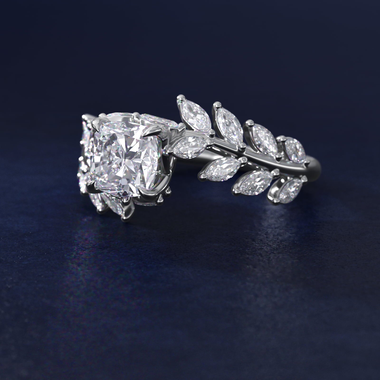 Diamond Vine Side Stone Engagement Ring In Platinum By James Allen - Cushion Center