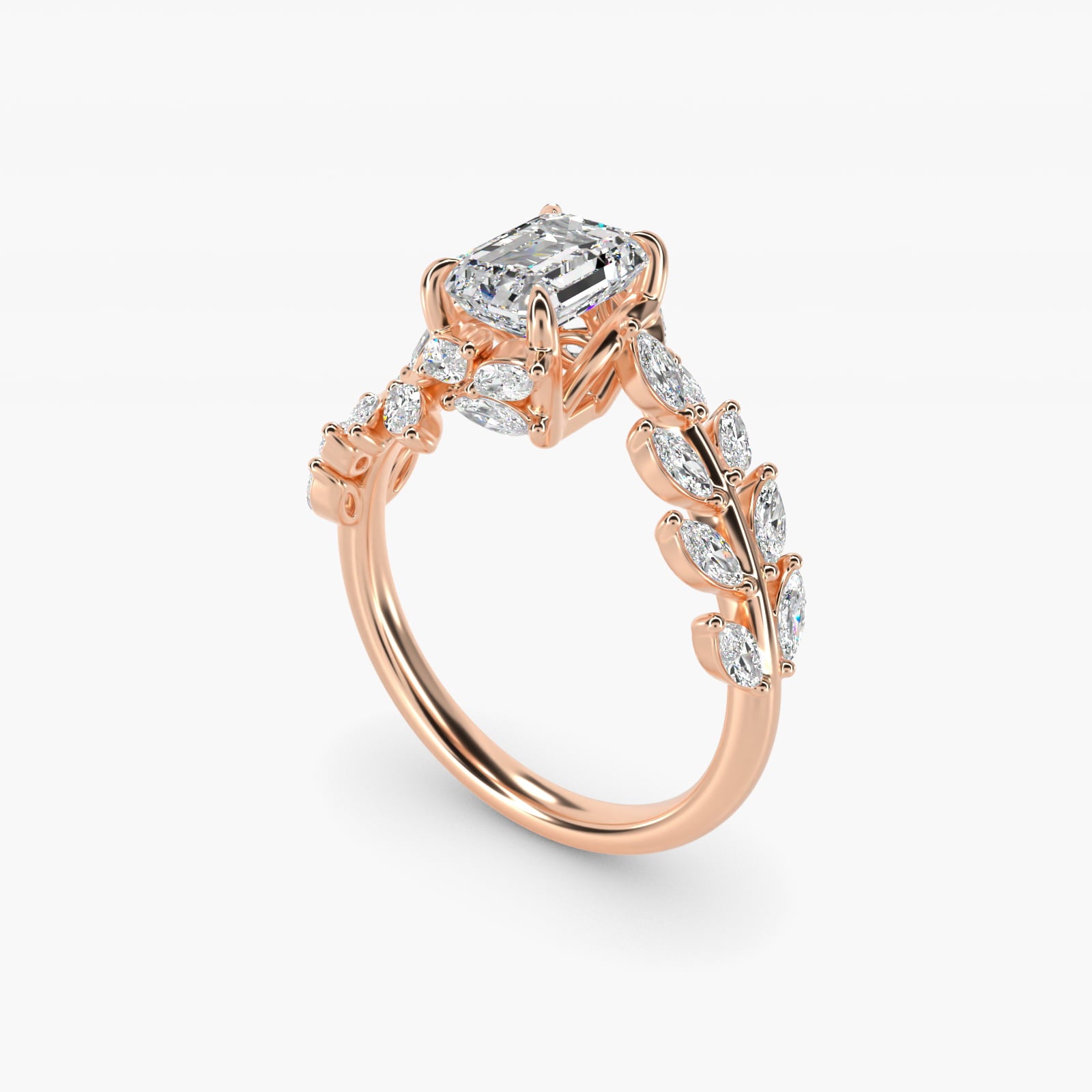 Diamond Vine Side Stone Engagement Ring In 14K Rose Gold By James Allen - Emerald Center