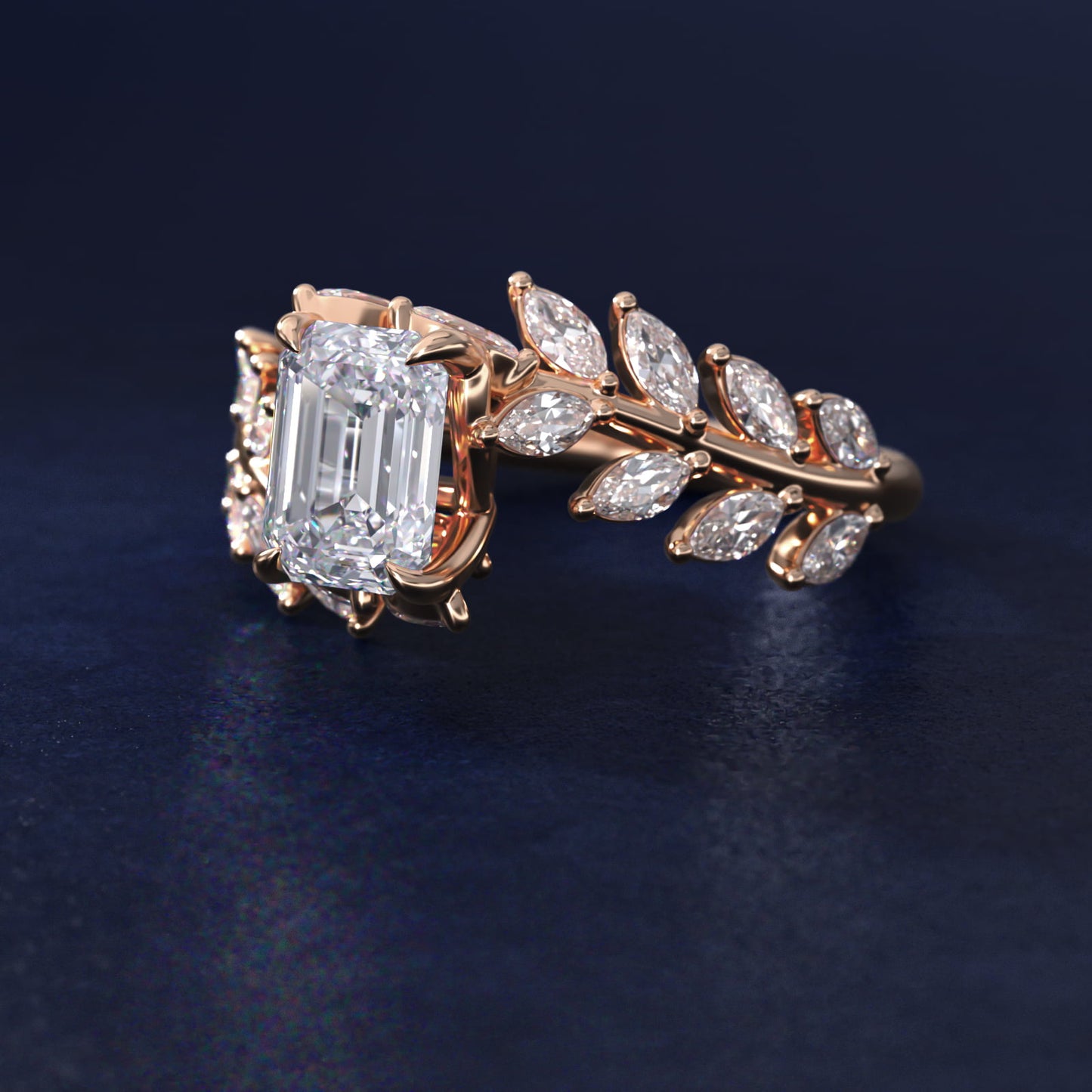 Diamond Vine Side Stone Engagement Ring In 14K Rose Gold By James Allen - Emerald Center