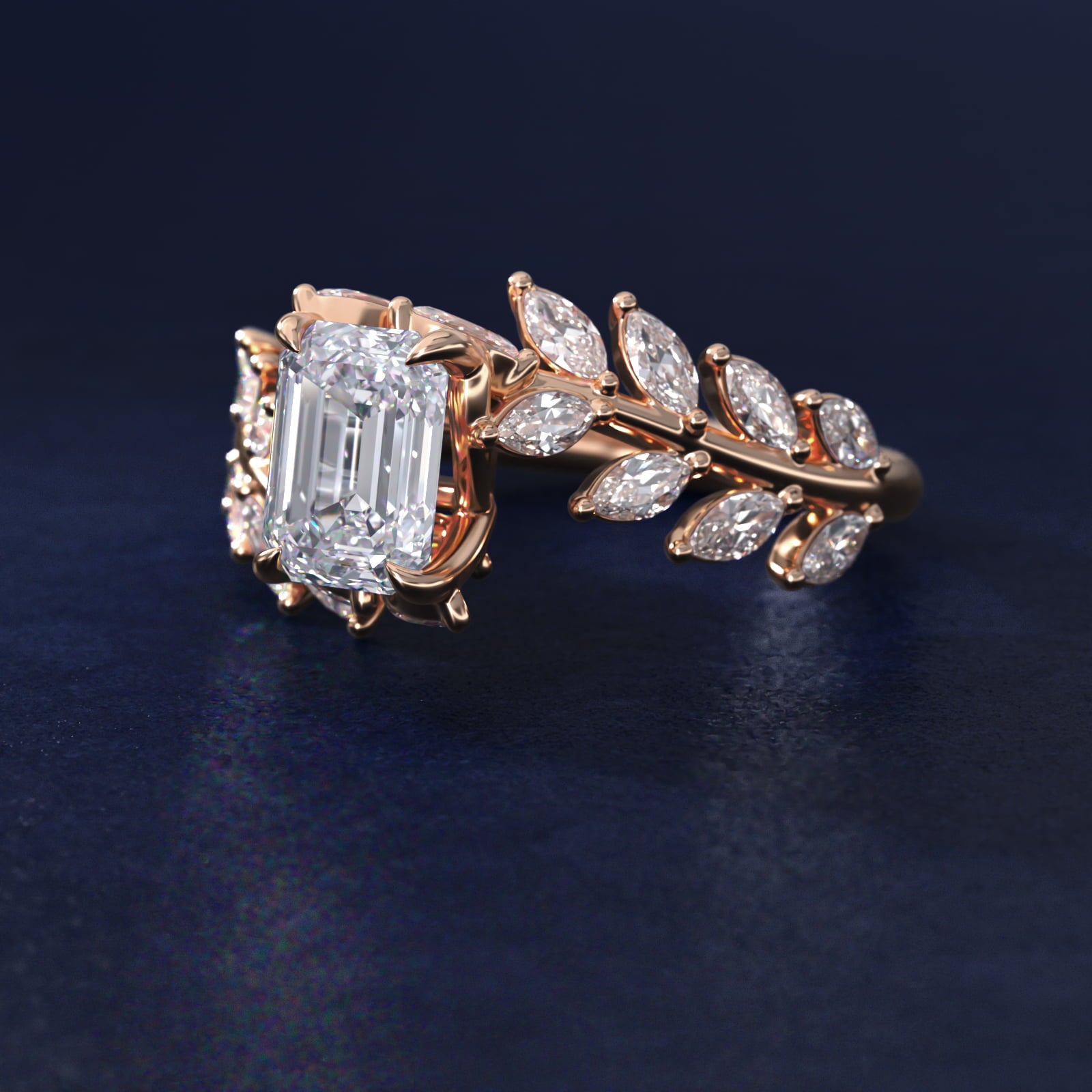 Diamond Vine Side Stone Engagement Ring In 14K Rose Gold By James Allen - Emerald Center