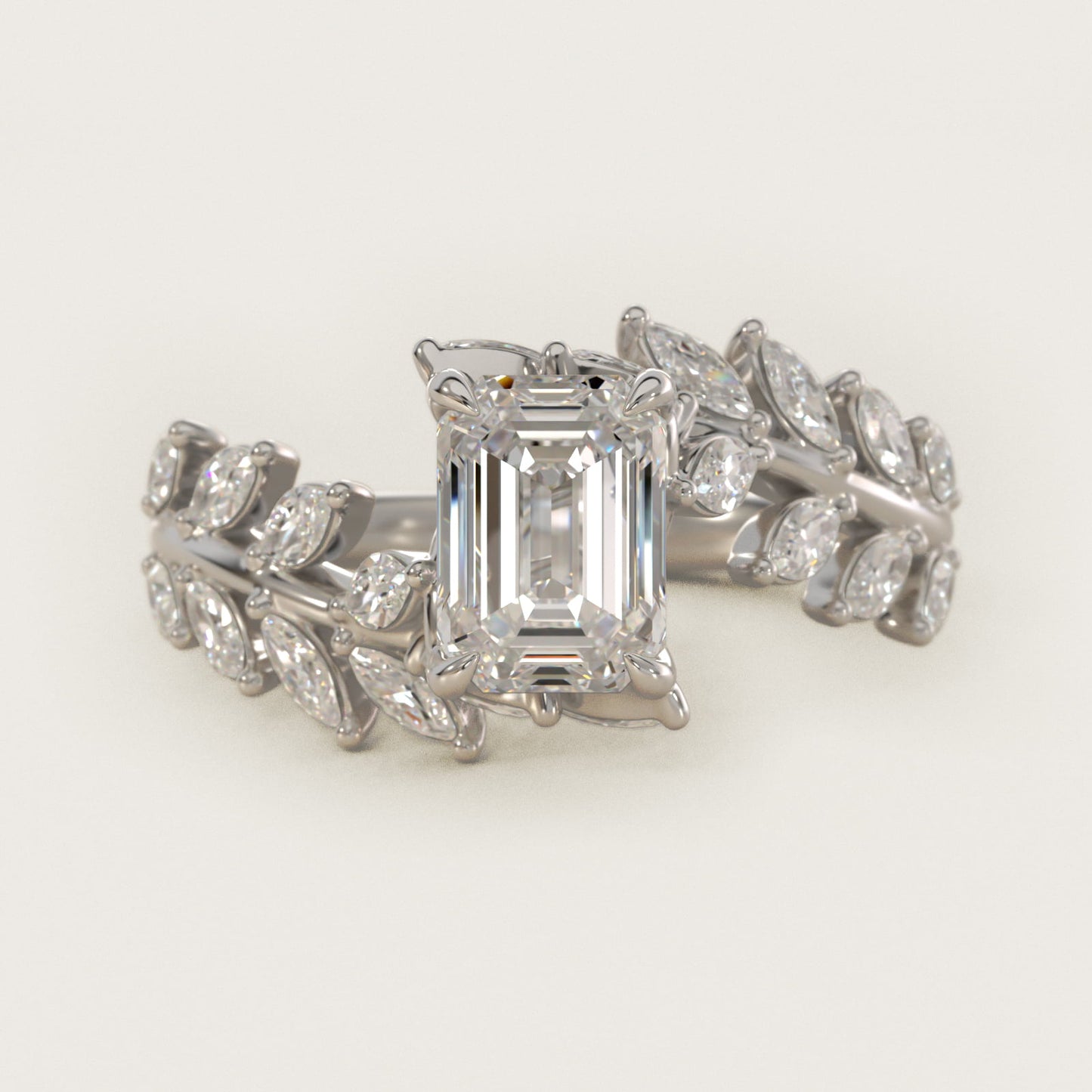 Diamond Vine Side Stone Engagement Ring In 18K White Gold By James Allen - Emerald Center