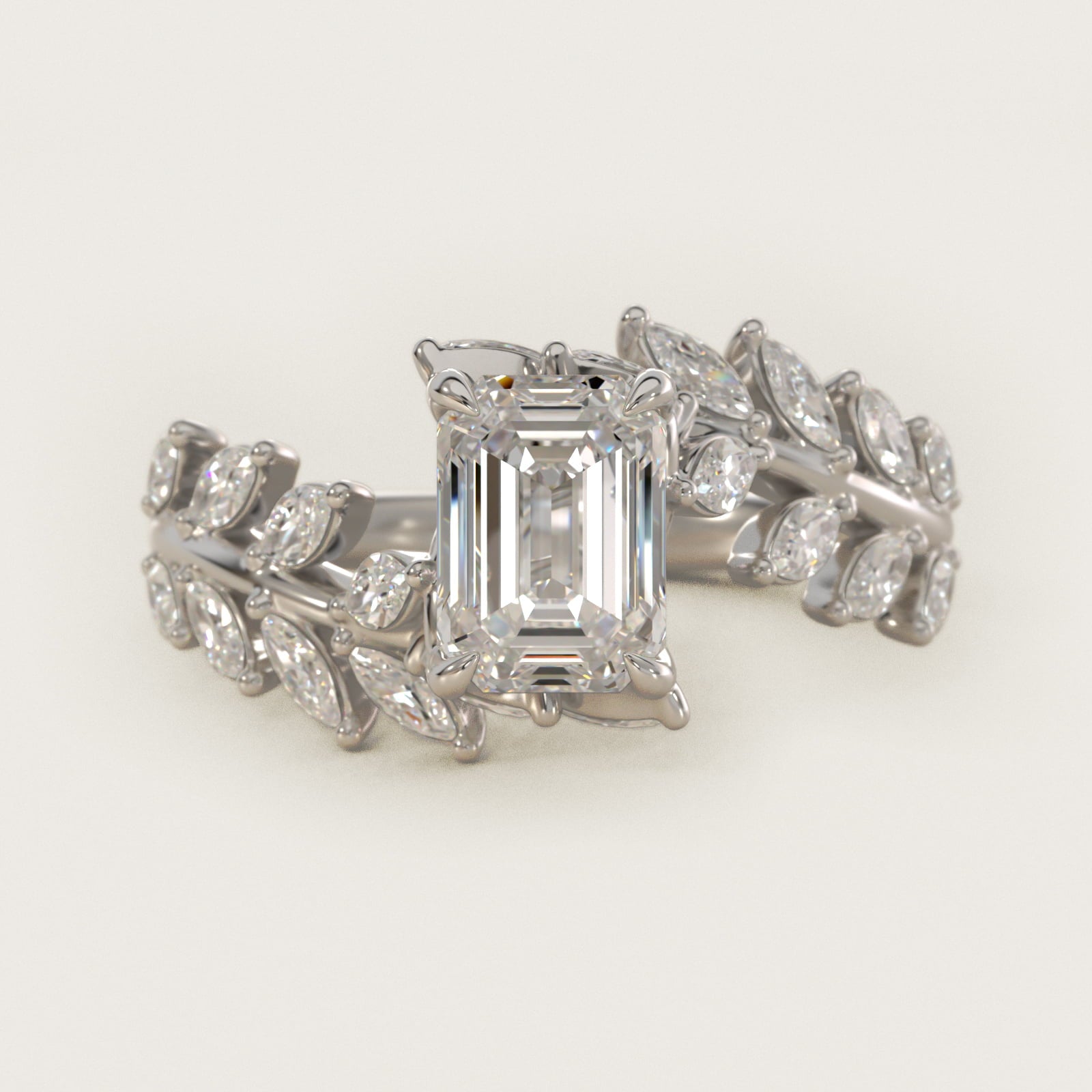 Diamond Vine Side Stone Engagement Ring In 18K White Gold By James Allen - Emerald Center