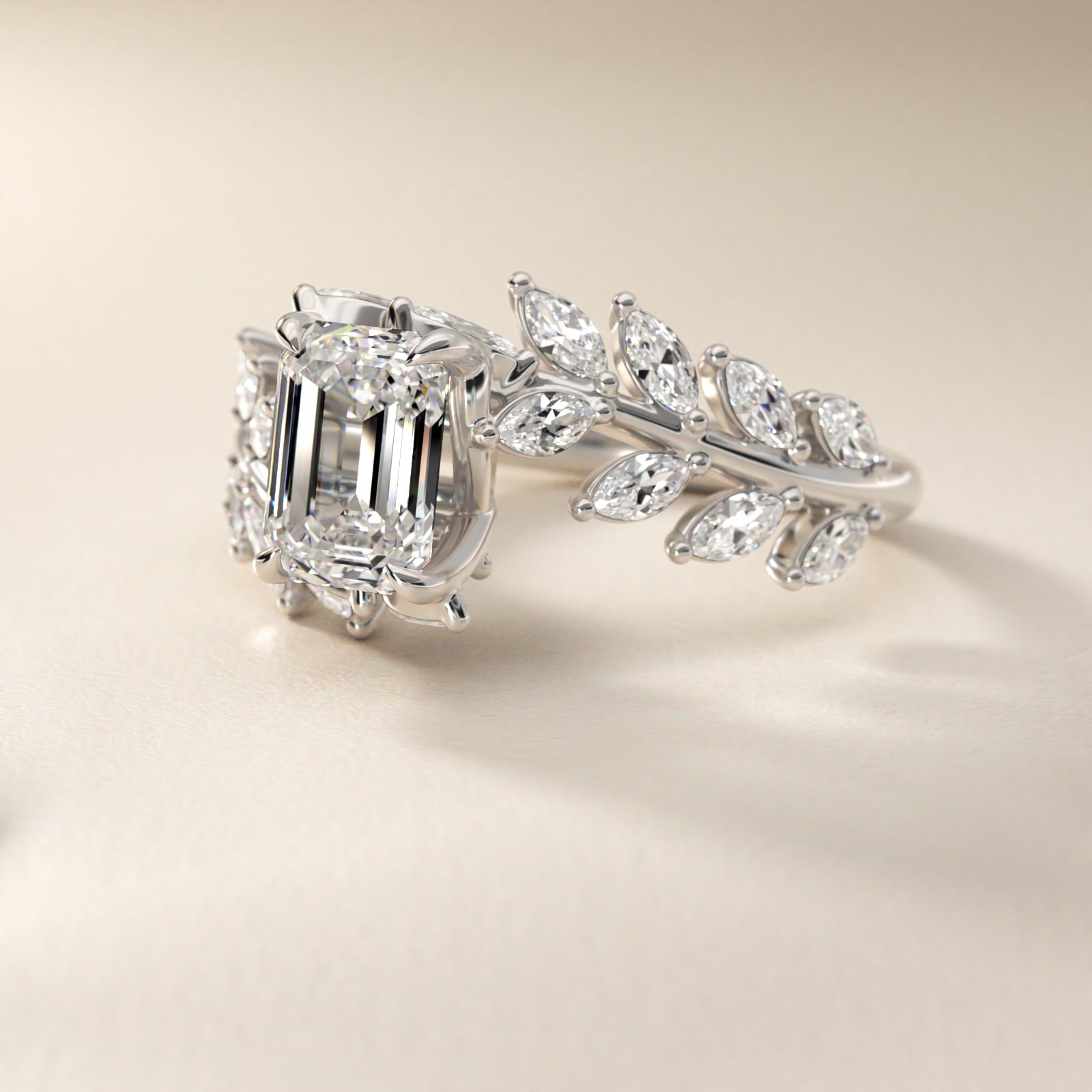 Diamond Vine Side Stone Engagement Ring In 18K White Gold By James Allen - Emerald Center