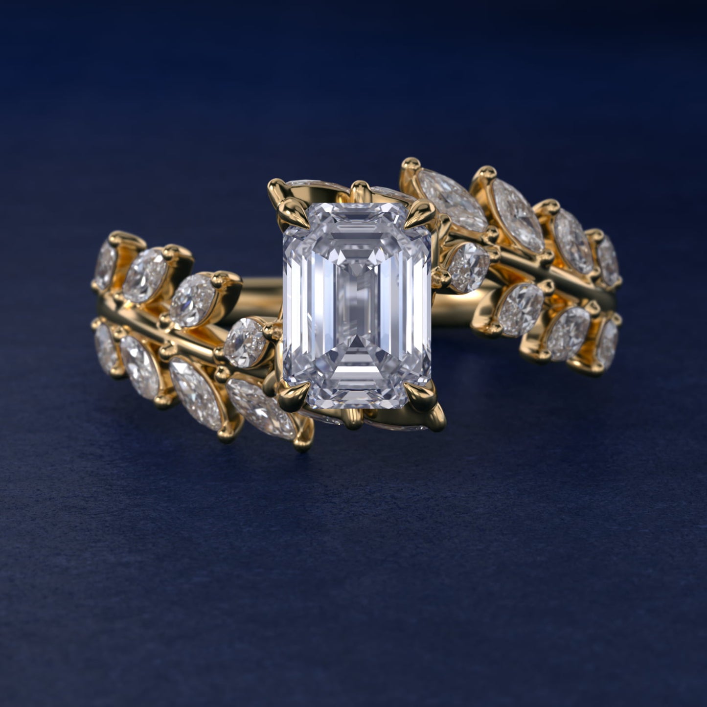 Diamond Vine Side Stone Engagement Ring In 18K Yellow Gold By James Allen - Emerald Center