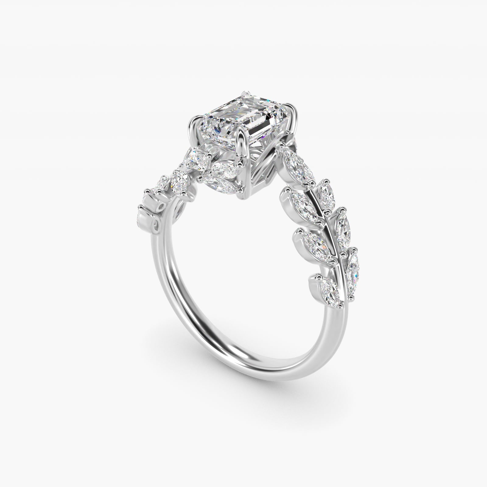 Diamond Vine Side Stone Engagement Ring In Platinum By James Allen - Emerald Center