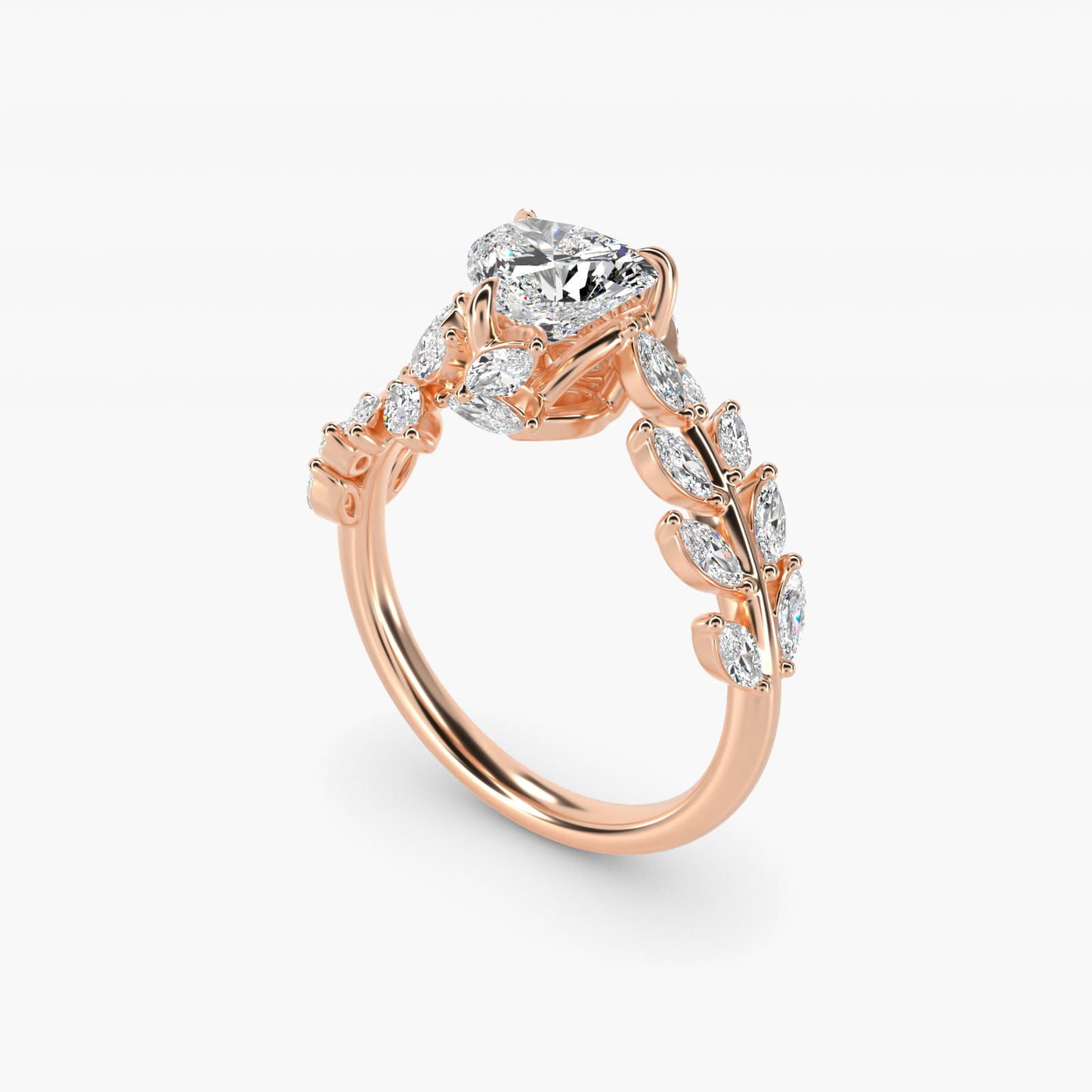 Diamond Vine Side Stone Engagement Ring In 14K Rose Gold By James Allen - Heart Center