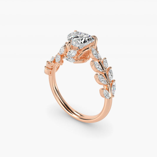 Diamond Vine Side Stone Engagement Ring In 14K Rose Gold By James Allen - Heart Center