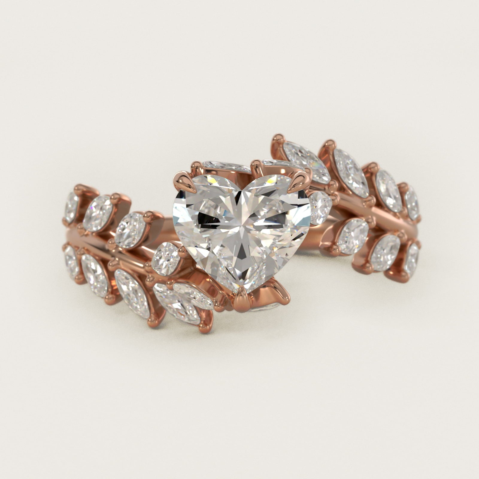Diamond Vine Side Stone Engagement Ring In 14K Rose Gold By James Allen - Heart Center