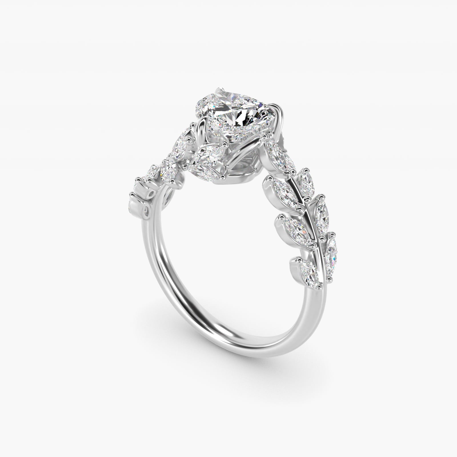 Diamond Vine Side Stone Engagement Ring In 18K White Gold By James Allen - Heart Center