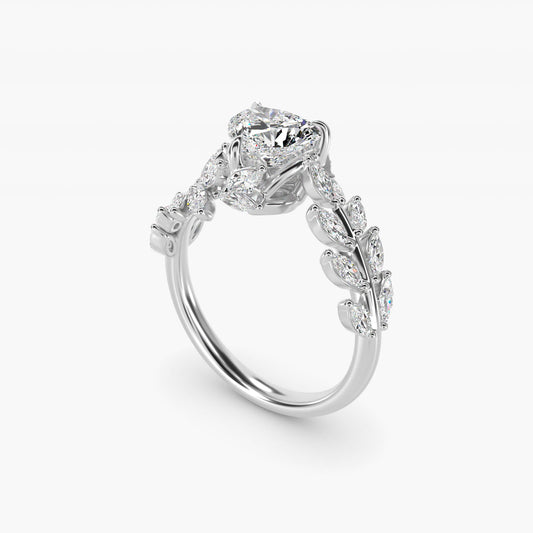 Diamond Vine Side Stone Engagement Ring In 18K White Gold By James Allen - Heart Center