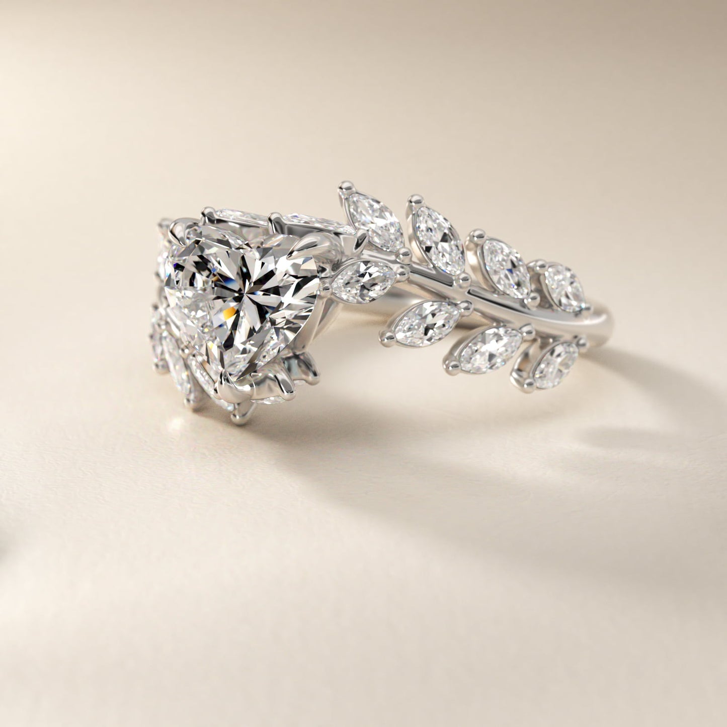 Diamond Vine Side Stone Engagement Ring In 18K White Gold By James Allen - Heart Center