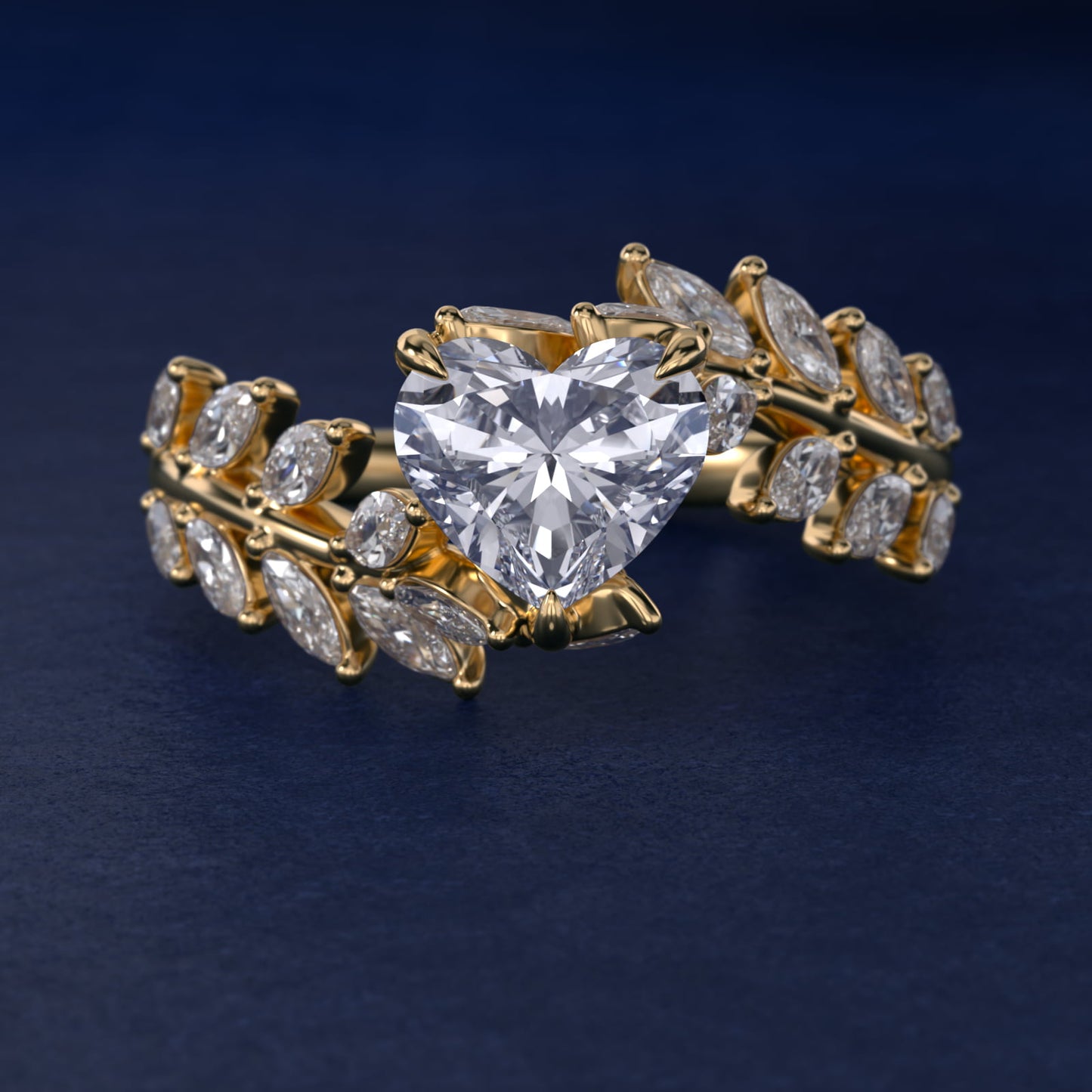 Diamond Vine Side Stone Engagement Ring In 18K Yellow Gold By James Allen - Heart Center