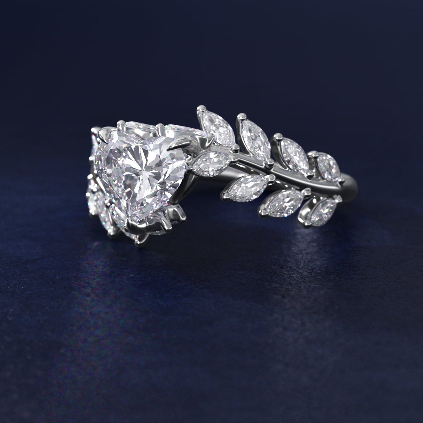 Diamond Vine Side Stone Engagement Ring In Platinum By James Allen - Heart Center