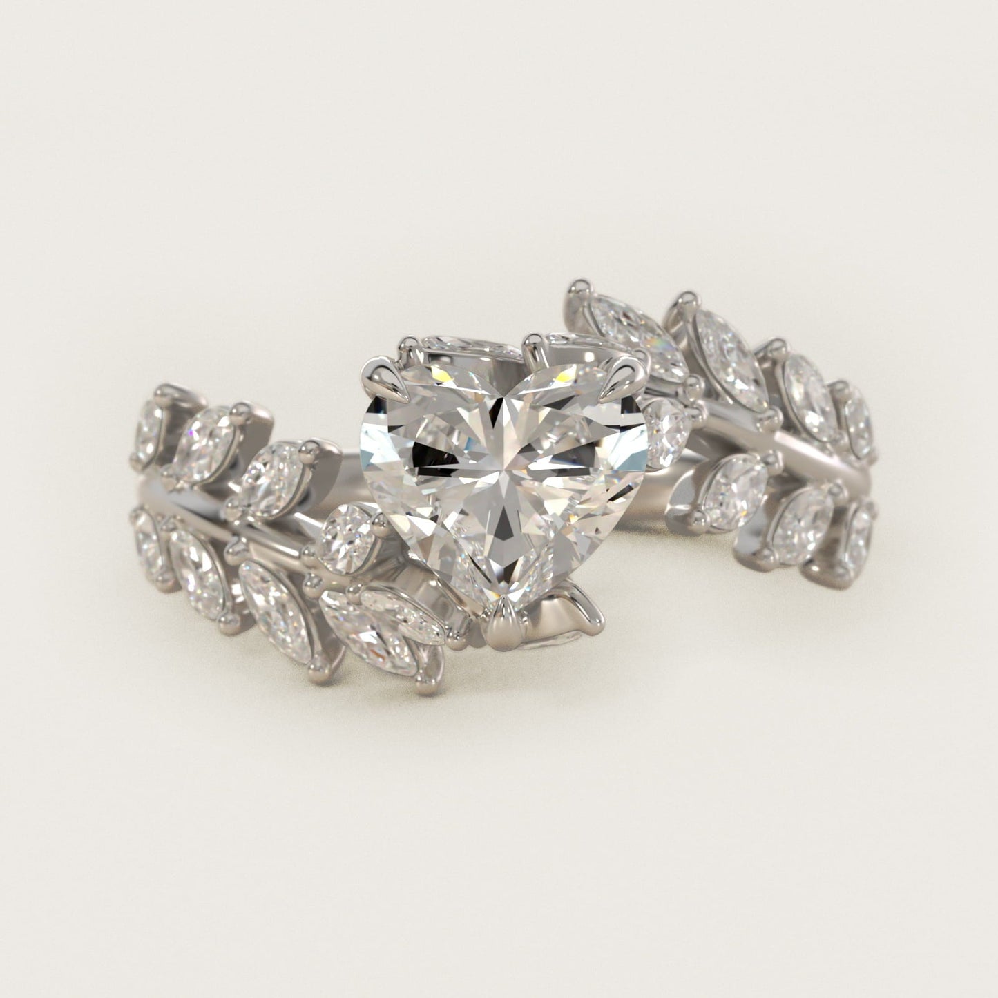 Diamond Vine Side Stone Engagement Ring In Platinum By James Allen - Heart Center