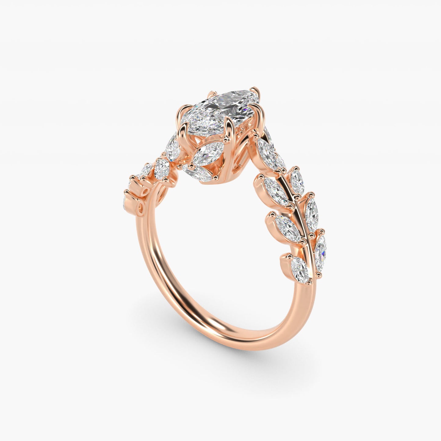 Diamond Vine Side Stone Engagement Ring In 14K Rose Gold By James Allen - Marquise Center