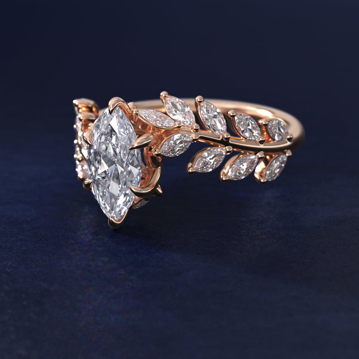 Diamond Vine Side Stone Engagement Ring In 14K Rose Gold By James Allen - Marquise Center
