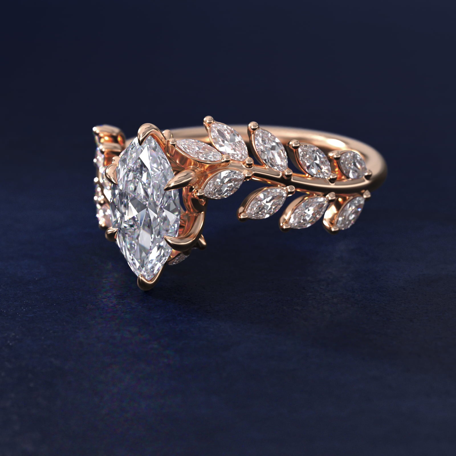 Diamond Vine Side Stone Engagement Ring In 14K Rose Gold By James Allen - Marquise Center