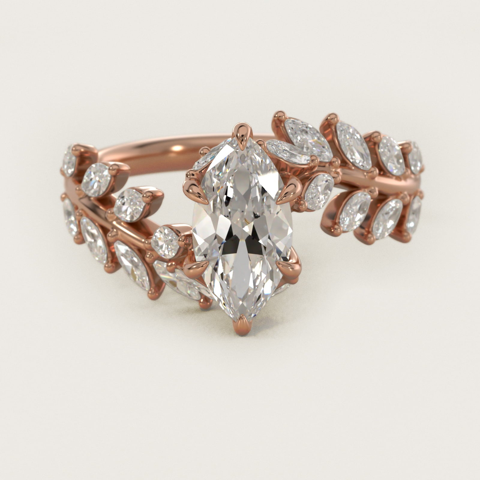 Diamond Vine Side Stone Engagement Ring In 14K Rose Gold By James Allen - Marquise Center