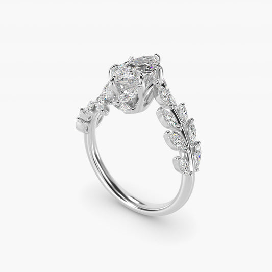 Diamond Vine Side Stone Engagement Ring In 18K White Gold By James Allen - Marquise Center