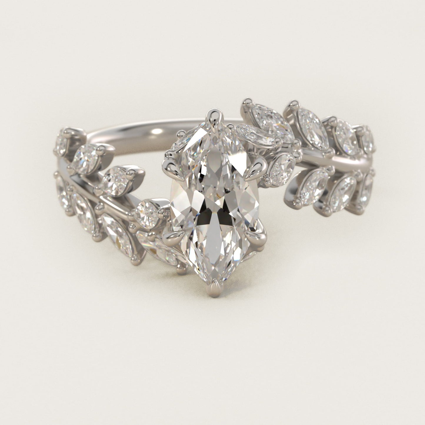 Diamond Vine Side Stone Engagement Ring In 18K White Gold By James Allen - Marquise Center